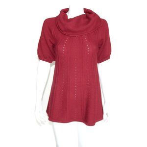 MALIKA 100% Cashmere Crimson Red Cowl Turtleneck Short Sleeve Sweater XS / 9580